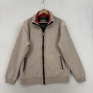 YeoKou Sweater Mens Large Beige Full Zip Cashmere Wool Blend Fleece Lined Knit